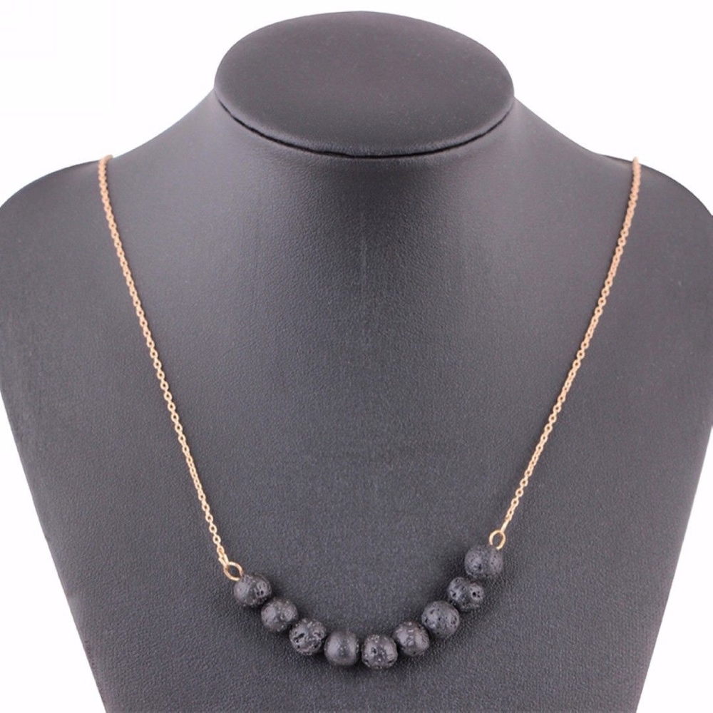 'Fire-Born' Lava Stone Beaded Gold Choker Necklace - Picture 6 of 6